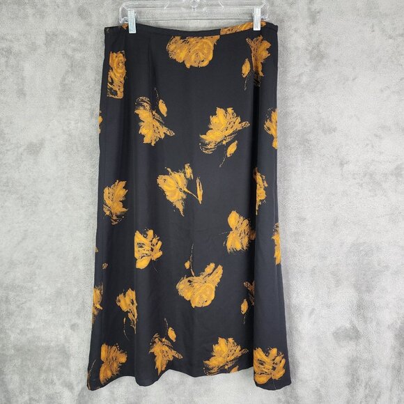 Womens Chaus Black & Gold Floral Midi Skirt Polyester Size 16 - Picture 2 of 9